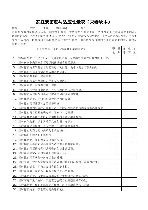家庭亲密度与适应性量表夫妻版.doc