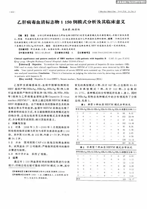 乙肝病毒血清标志物1150例模式分析及其临床意义