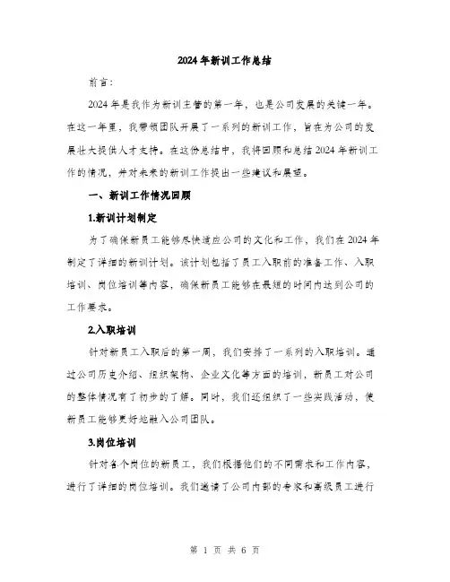 2024年新训工作总结（2篇）