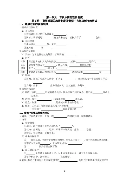 高中历史人教版 必修1会考复习题