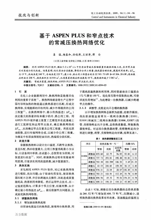 基于ASPEN+PLUS和窄点技术的常减压换热网络优化