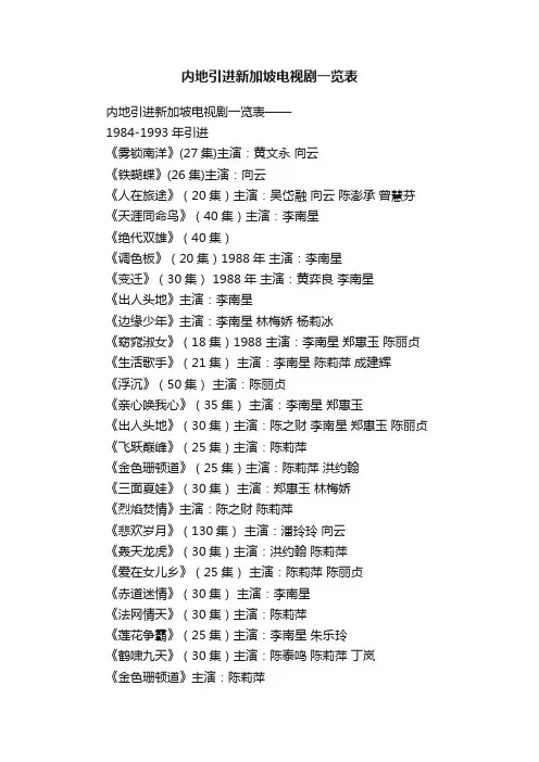 内地引进新加坡电视剧一览表