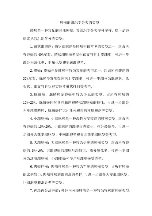 肺癌的组织学分类的类型