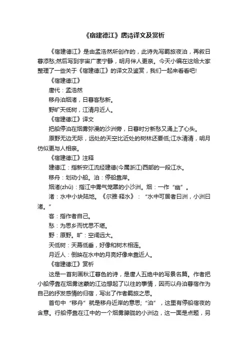 《宿建德江》唐诗译文及赏析