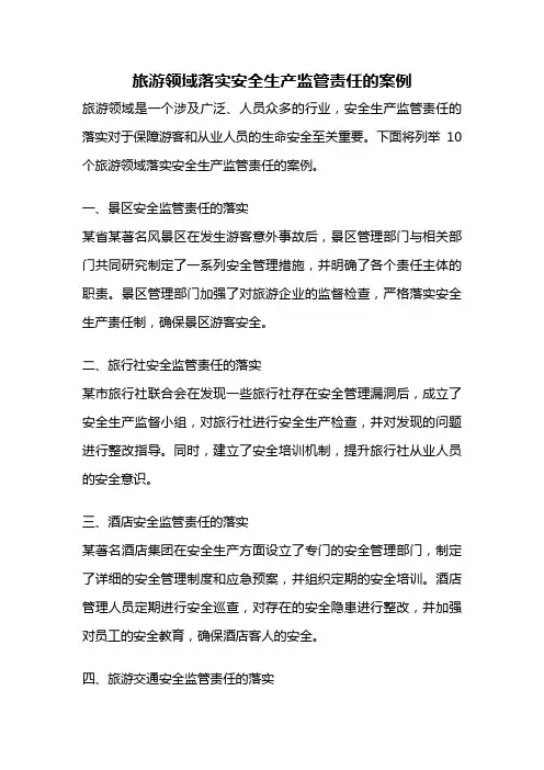 旅游领域落实安全生产监管责任的案例