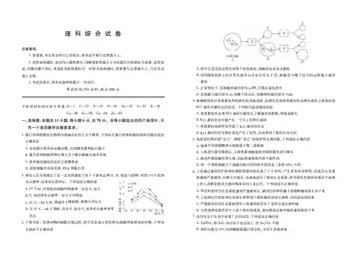 四川省攀枝花市2020届高三上学期期中考试理综试卷 Word版含答案 