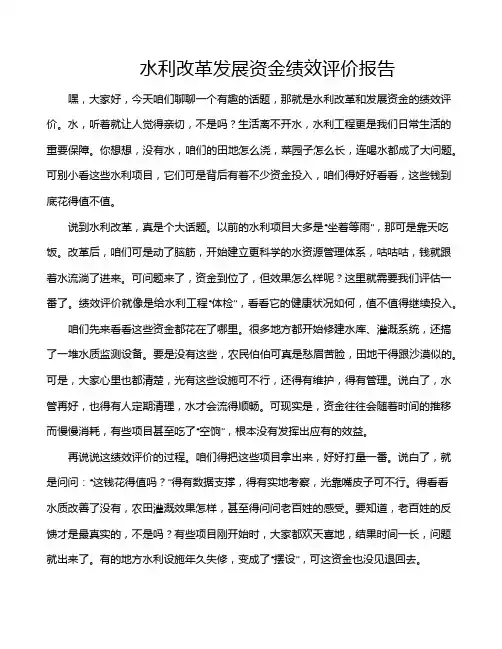水利改革发展资金绩效评价报告