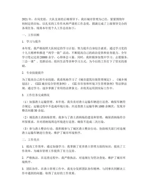渣土管理个人工作总结