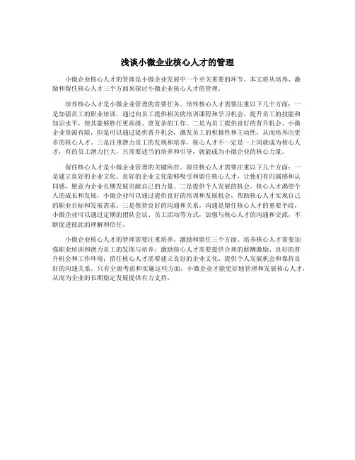 浅谈小微企业核心人才的管理