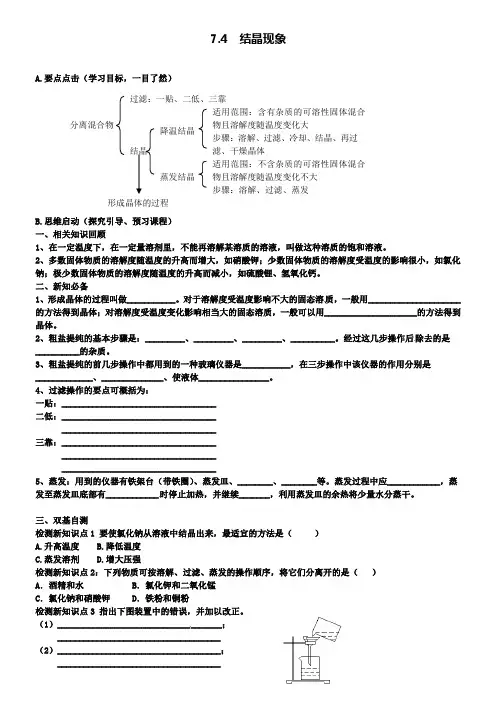 新版粤教版九年级化学下册 7.4 结晶现象学案