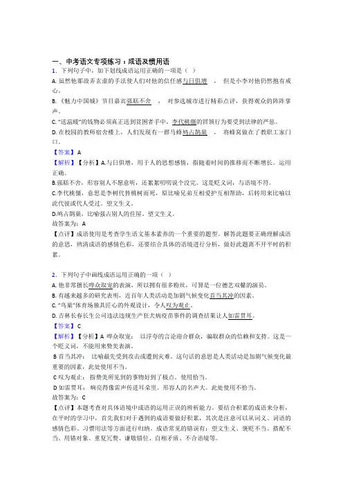中考语文成语及惯用语及答案(Word版)