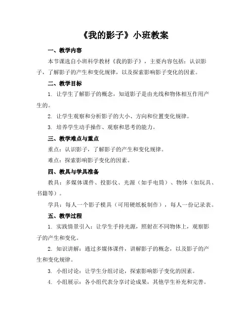 《我的影子》小班教案