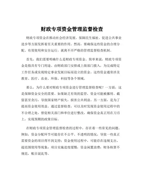 财政专项资金管理监督检查