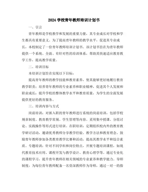 2024学校青年教师培训计划书