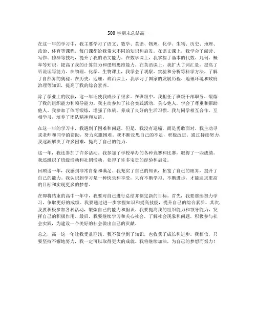 500字期末总结高一
