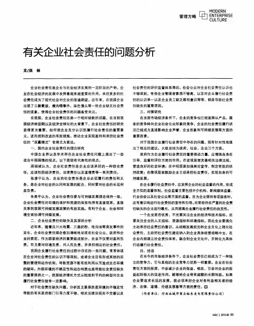 有关企业社会责任的问题分析