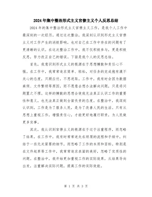 2024年集中整治形式主义官僚主义个人反思总结