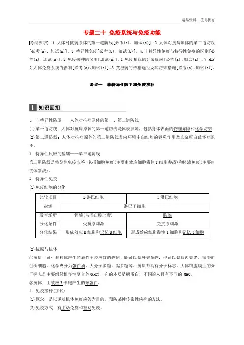 「精品」步步高浙江专用2017届高考生物二轮复习专题二十免疫系统与免疫功能试题
