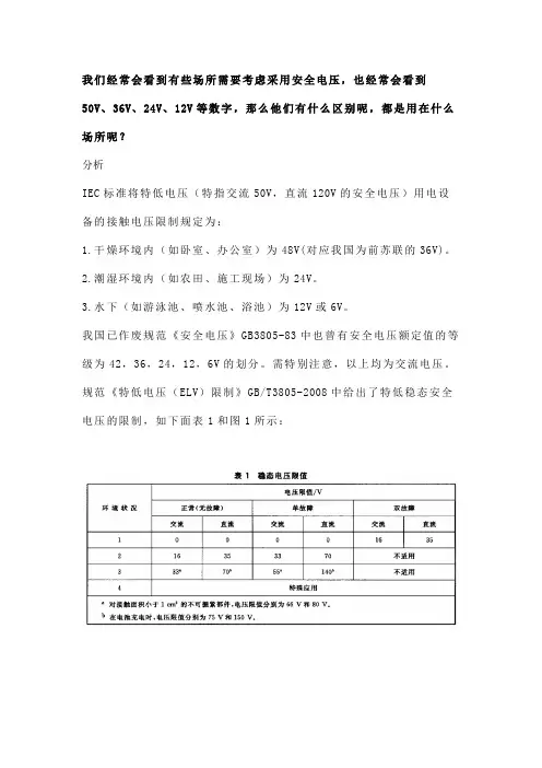 安全电压50V、36V、24V、12V有什么区别