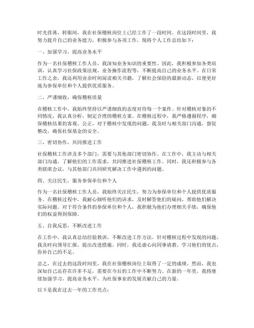 社保稽核个人工作总结