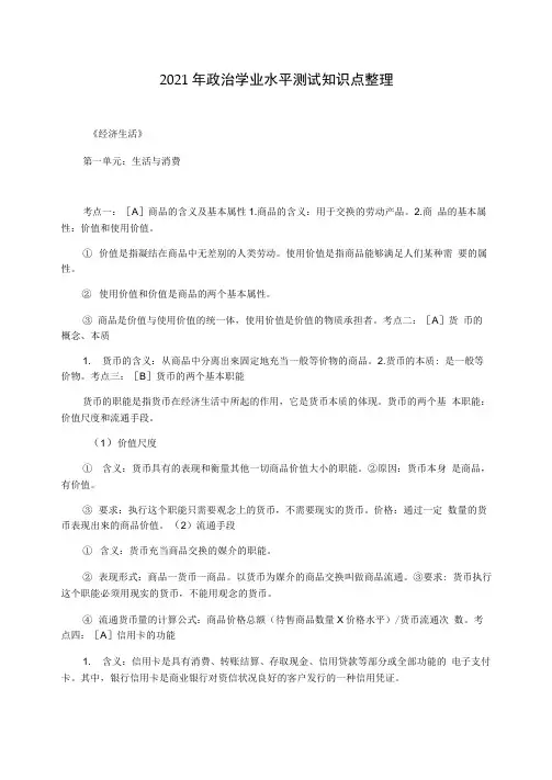 2021年政治学业水平测试知识点整理