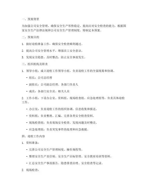 安全检查迎检工作预案