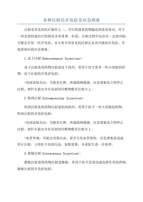 各种注射法并发症及应急预案