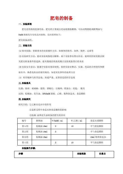 高中化学 实验 肥皂的制备教案 鲁科版必修2-鲁科版高中必修2化学教案