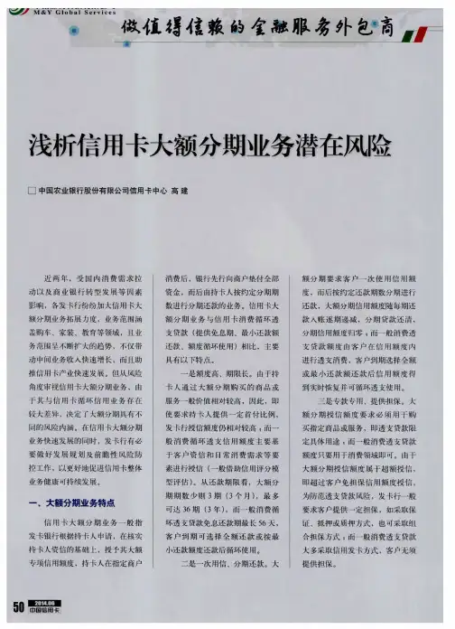 浅析信用卡大额分期业务潜在风险