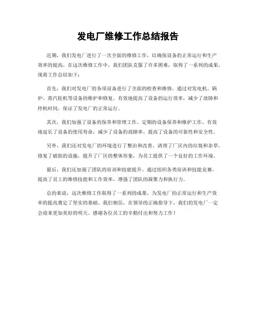 发电厂维修工作总结报告