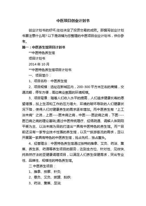 中医项目创业计划书