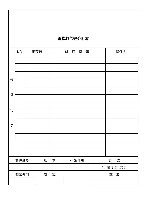 茶饮料haccp危害分析表
