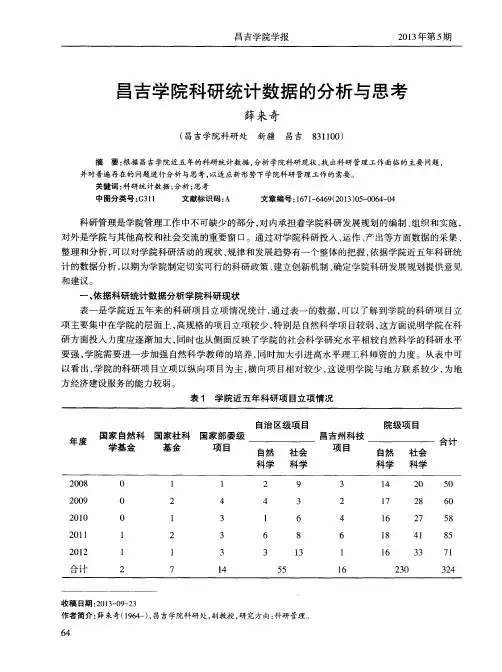 昌吉学院科研统计数据的分析与思考