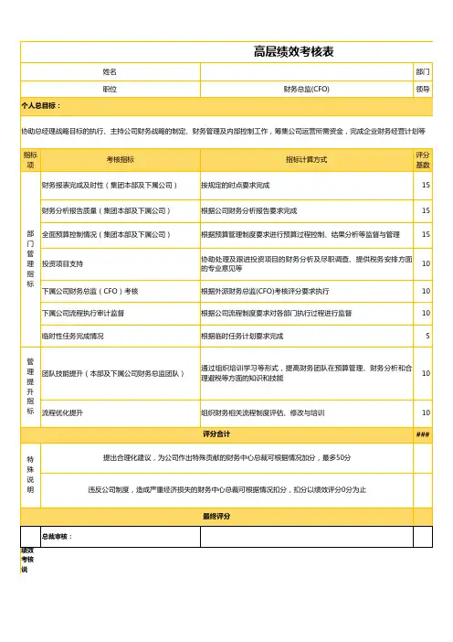高层绩效考核表