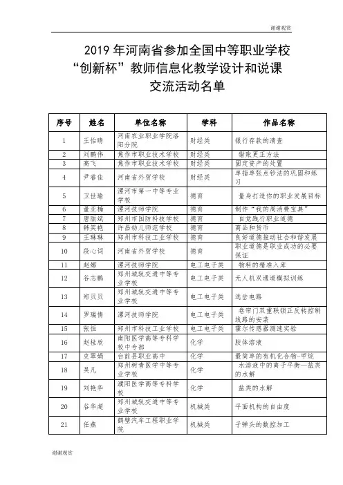 2019年河南省参加全国中等职业学校“创新杯”教师信息化教学设计和说课.doc