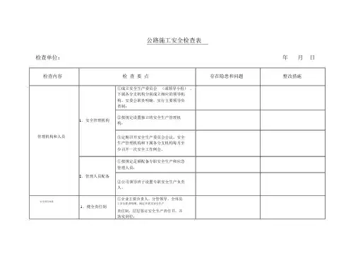 公路施工安全检查表