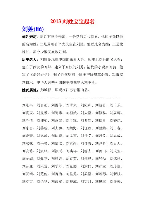 2013刘姓宝宝起名