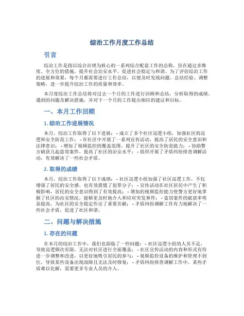 综治工作月度工作总结