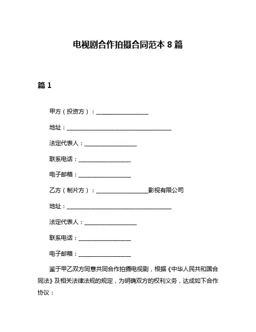 电视剧合作拍摄合同范本8篇