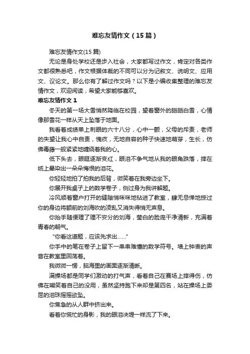 难忘友情作文（15篇）