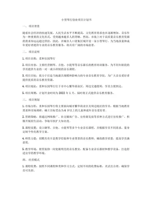 小型琴行创业项目计划书