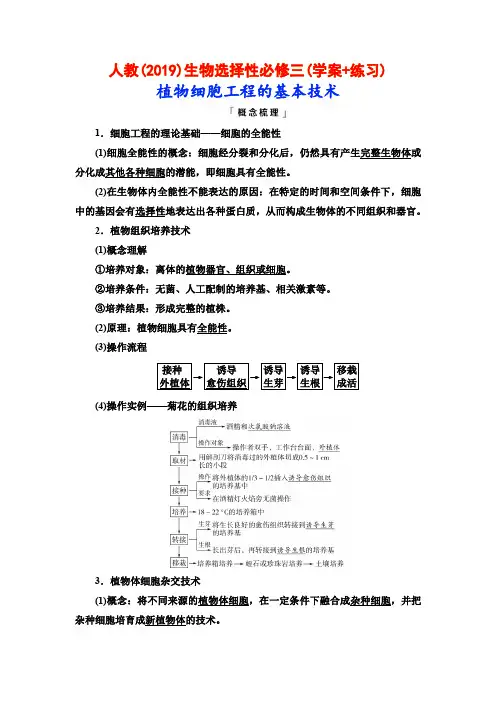 人教(2019)生物选择性必修三(学案+练习)：植物细胞工程的基本技术