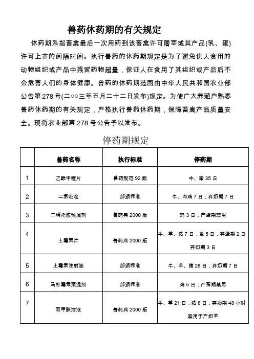 兽药休药期的有关规定