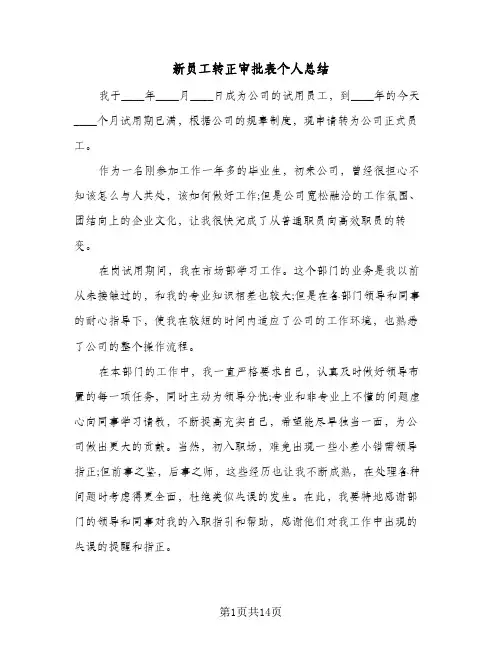 新员工转正审批表个人总结(8篇)