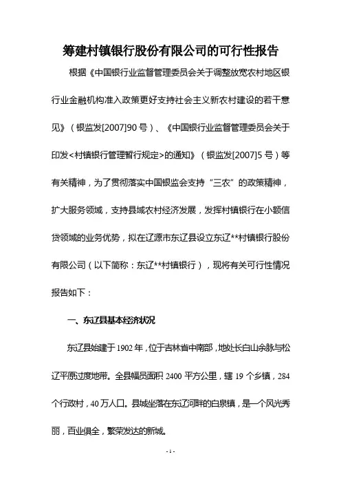 筹建村镇银行股份有限公司的可行性报告