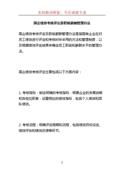 国企绩效考核评定及职级薪酬管理办法