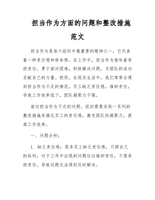 担当作为方面的问题和整改措施范文