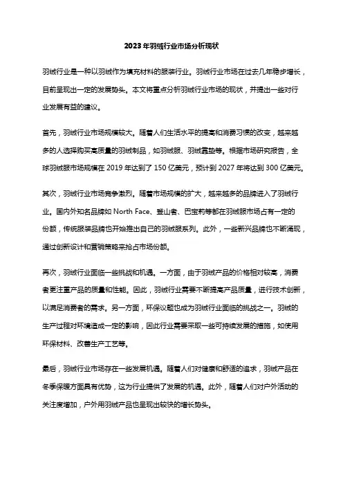 2023年羽绒行业市场分析现状