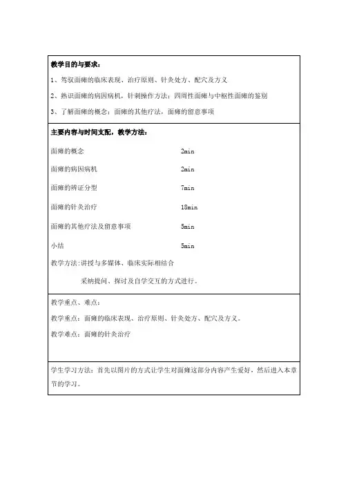 面瘫教案(详案)