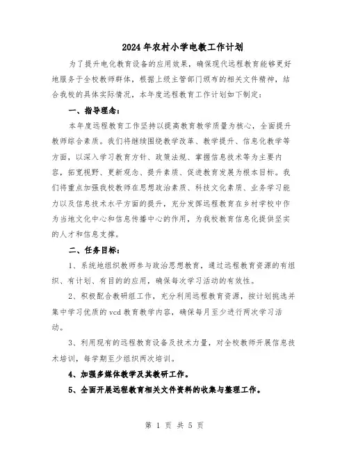 2024年农村小学电教工作计划（三篇）